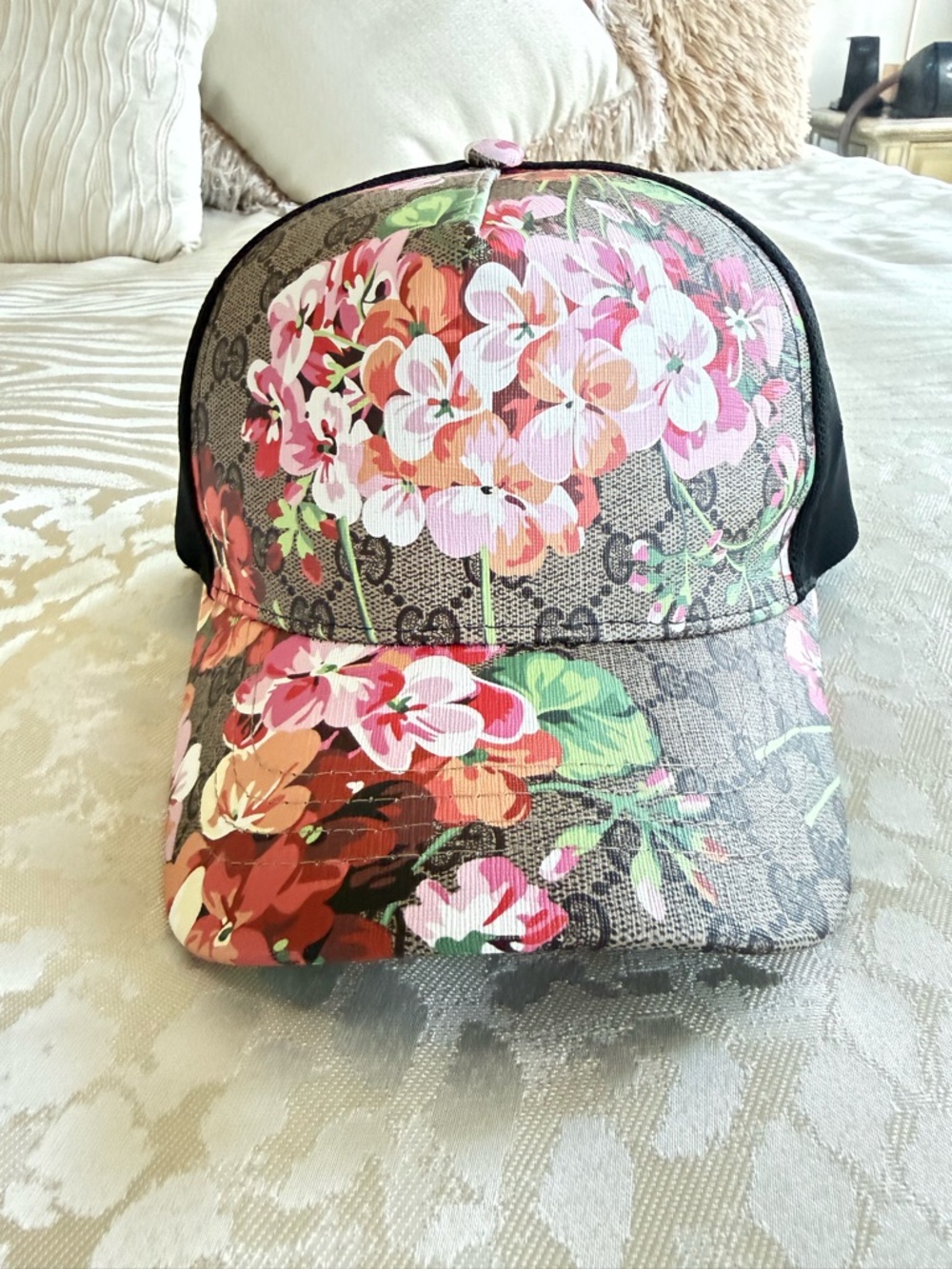 Gucci Floral GG Canvas Baseball Cap Pink, Green & Coral